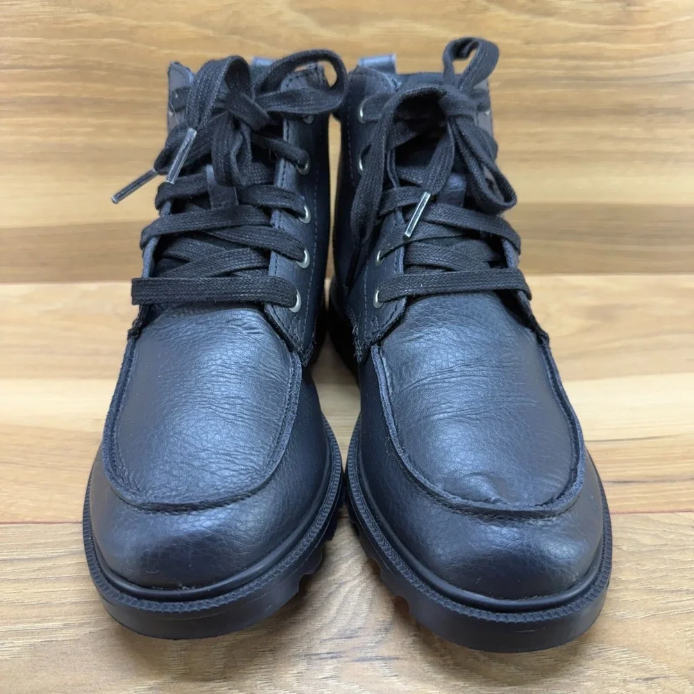 SOREL Madson Moc Toe Boots Youth Size 3 Black Leather Waterproof Lace up
